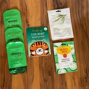 💖Assorted Lot of 6 Facial Face Sheet Masks & Foot Scrub Bundle - Green Accents